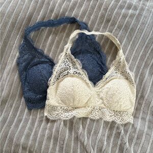 Aerie Lace Bralette Set - Cream and Blue